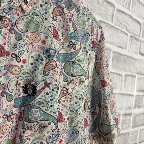 Fred Perry x Liberty Dull Colorful Paisley Designer Button Up Shirt Mens 40 MED - Picture 3 of 8